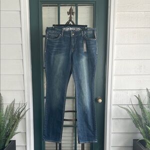 Express Women’s Boot Cut Jeans in Dark Blue Wash